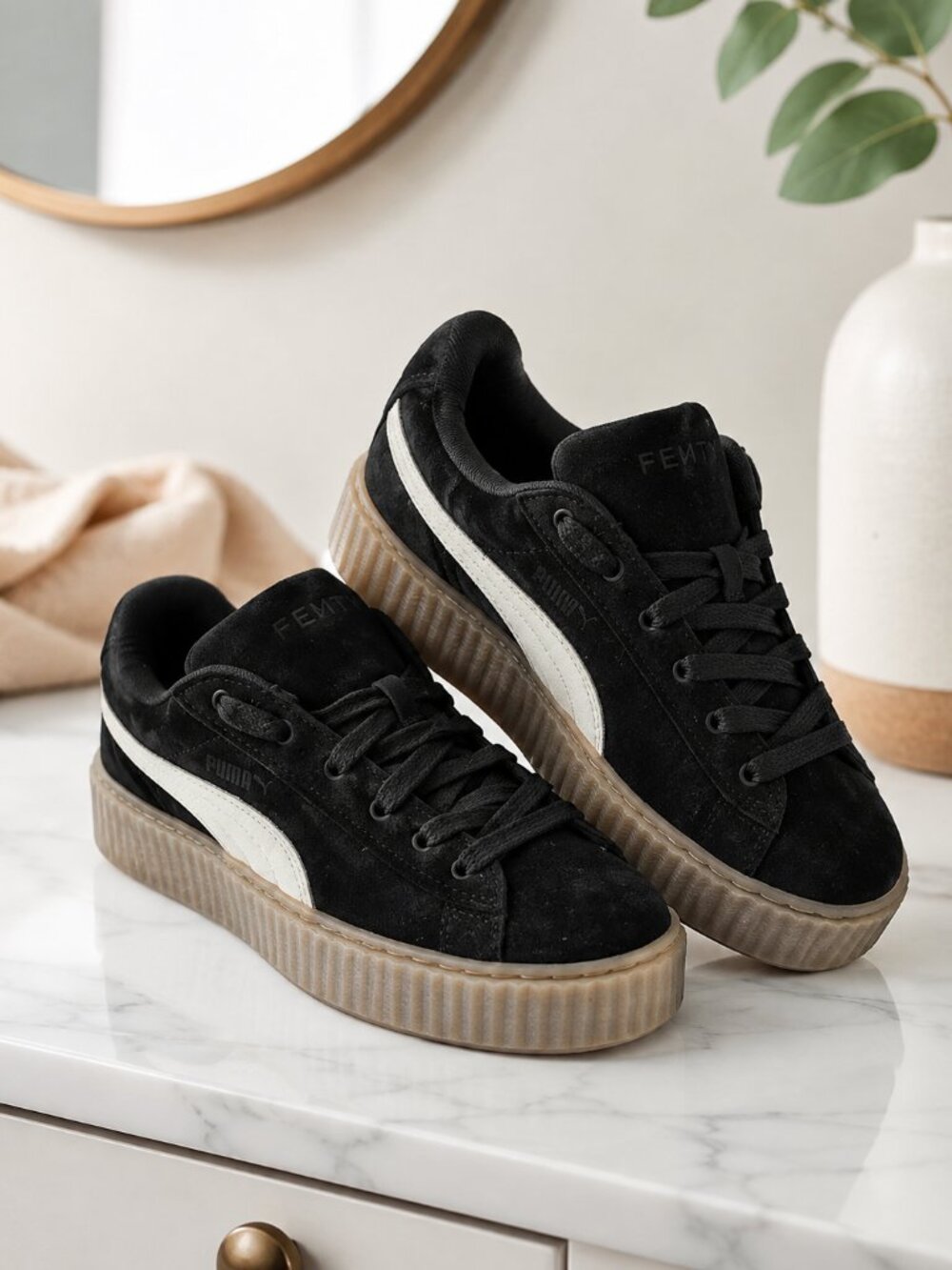 PUMA x FENTY Creeper Phatty Black Suede Platform Sneakers Women’s 8